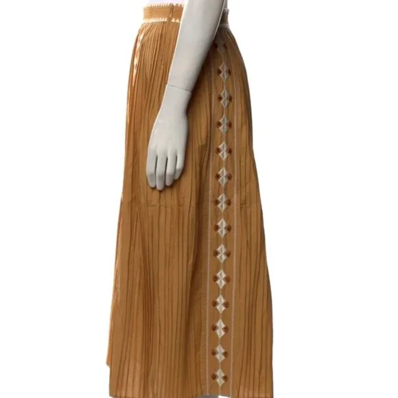 NWOT Resort 2024 ULLA JOHNSON Sabina Embroidered Midi Skirt in Pampas XS $450
